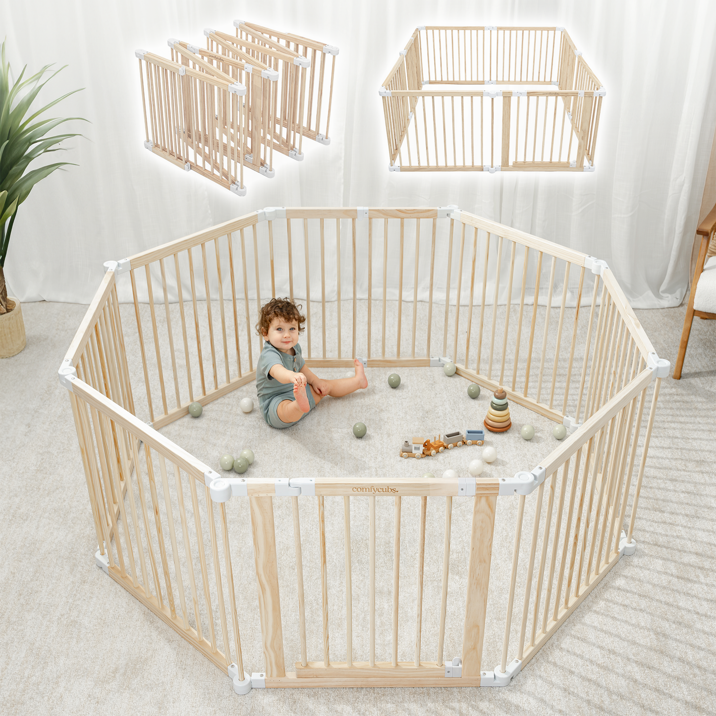 Playpen for Toddler and Babies by Comfy Cubs in Natural Wood
