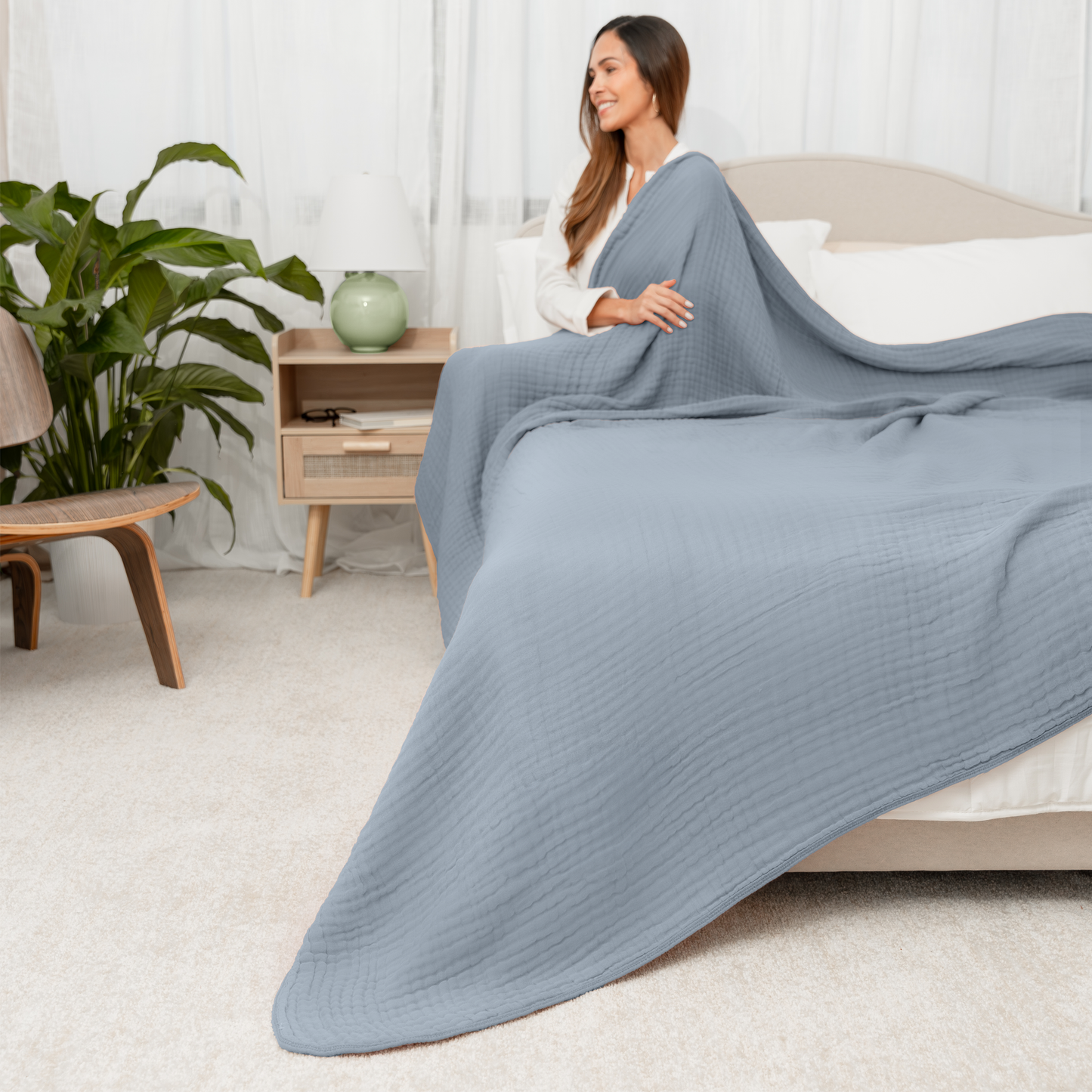 Adult Muslin Blanket by Comfy Cubs in Pacific Blue