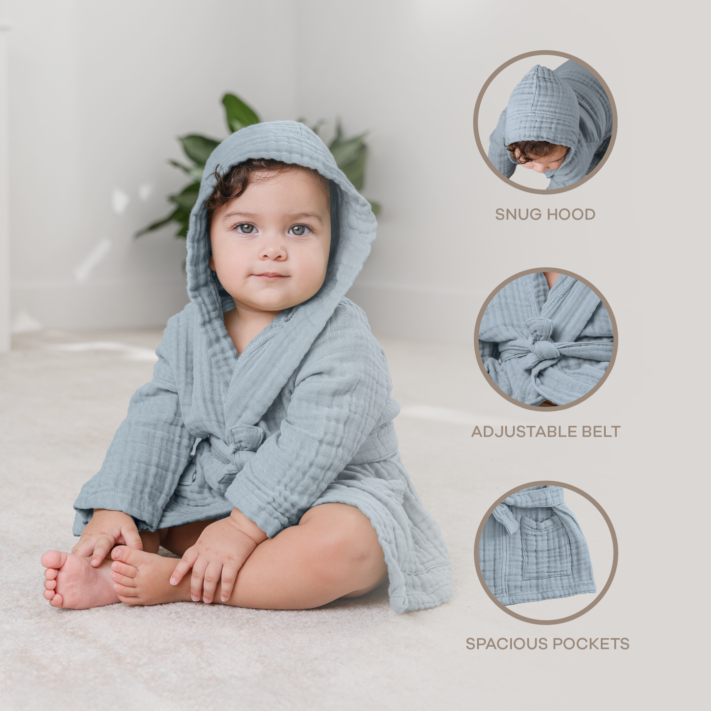 Muslin Bath Robe for Kids, Pacific Blue by Comfy Cubs