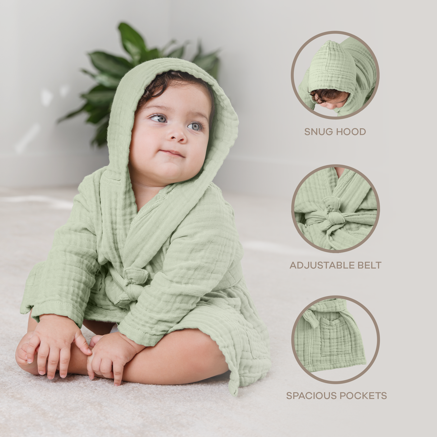 Muslin Bath Robe for Kids, Sage by Comfy Cubs