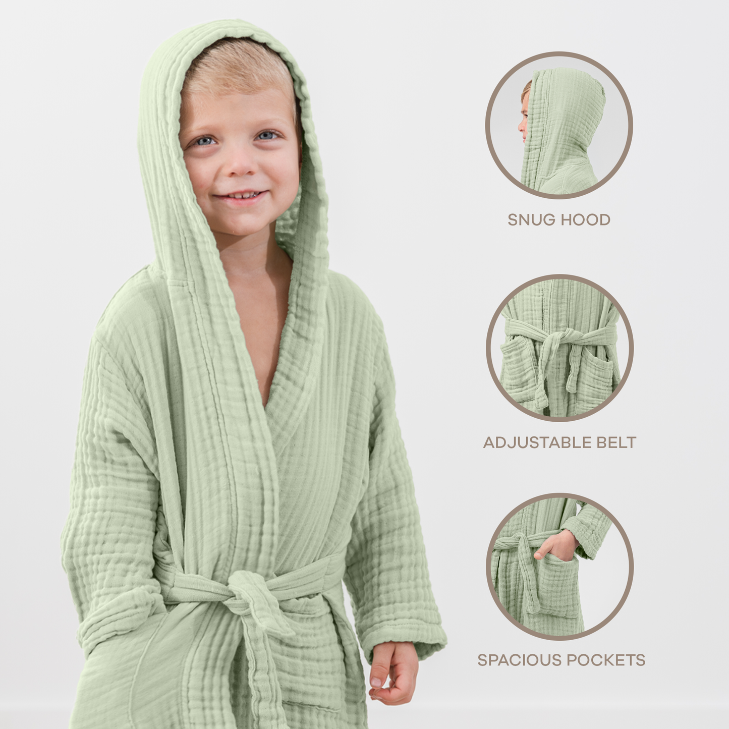 Muslin Bath Robe for Kids, Sage by Comfy Cubs