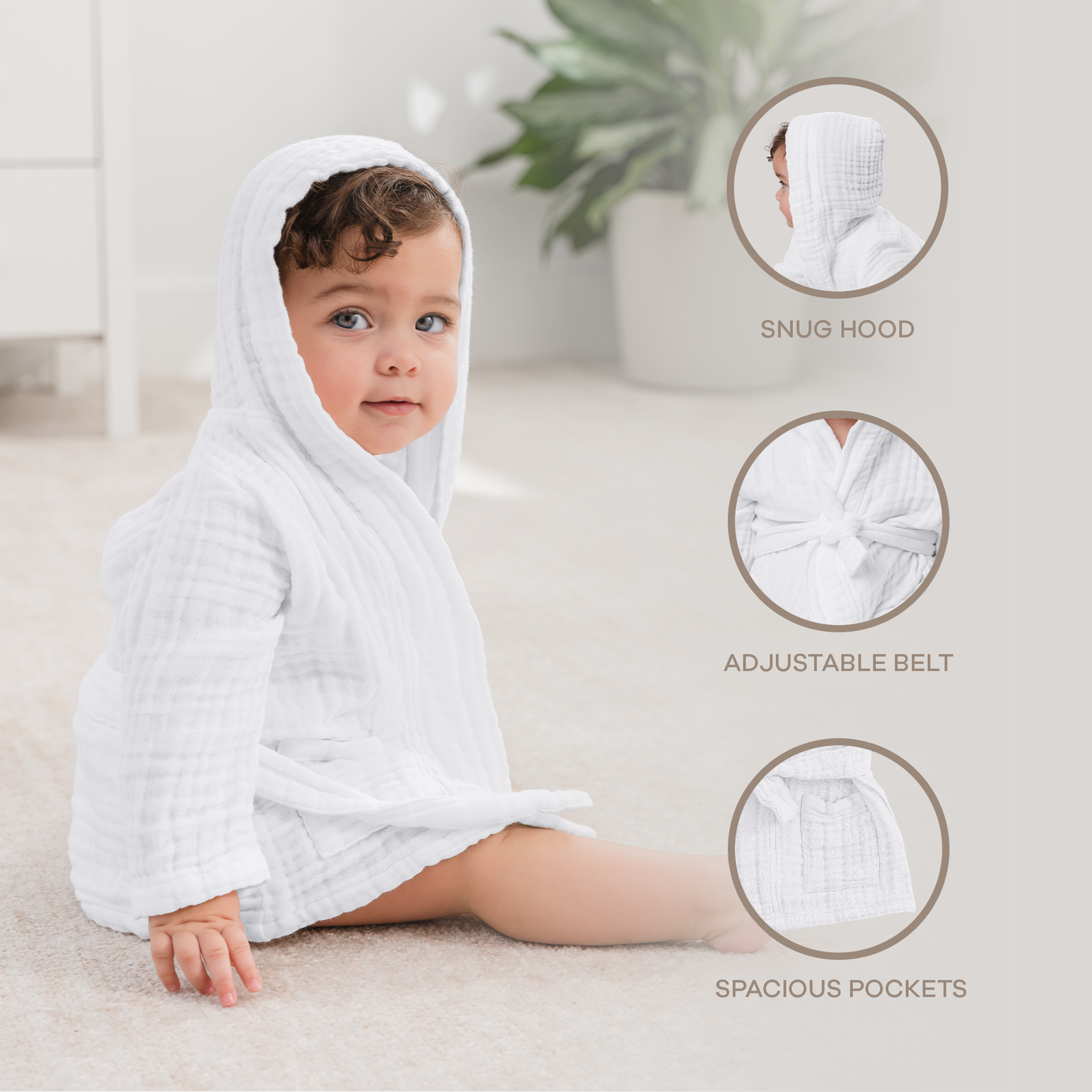 Muslin Bath Robe for Kids, White by Comfy Cubs