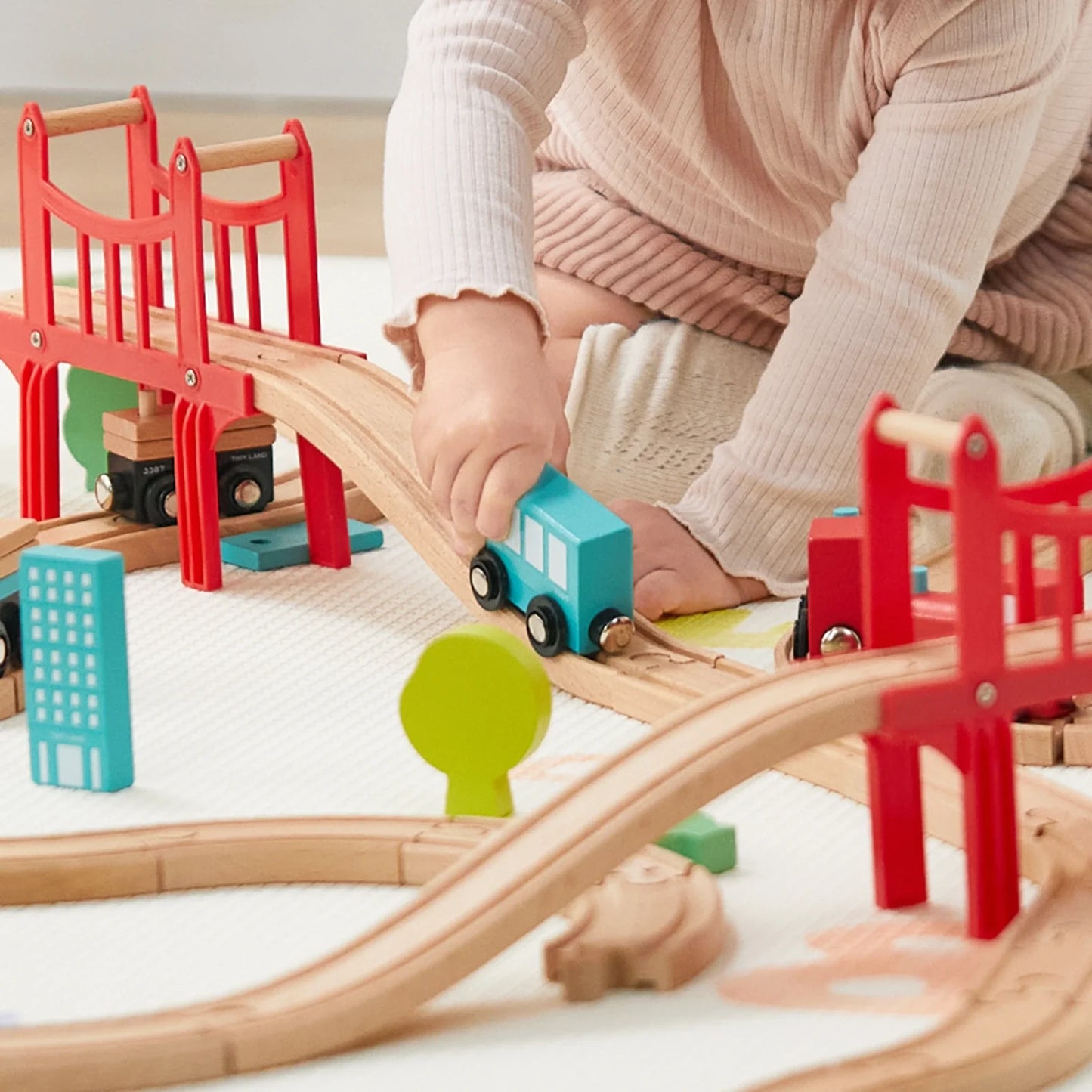 Tiny Land® Wooden Train Set for Children 39 Pcs - Kidtoycart