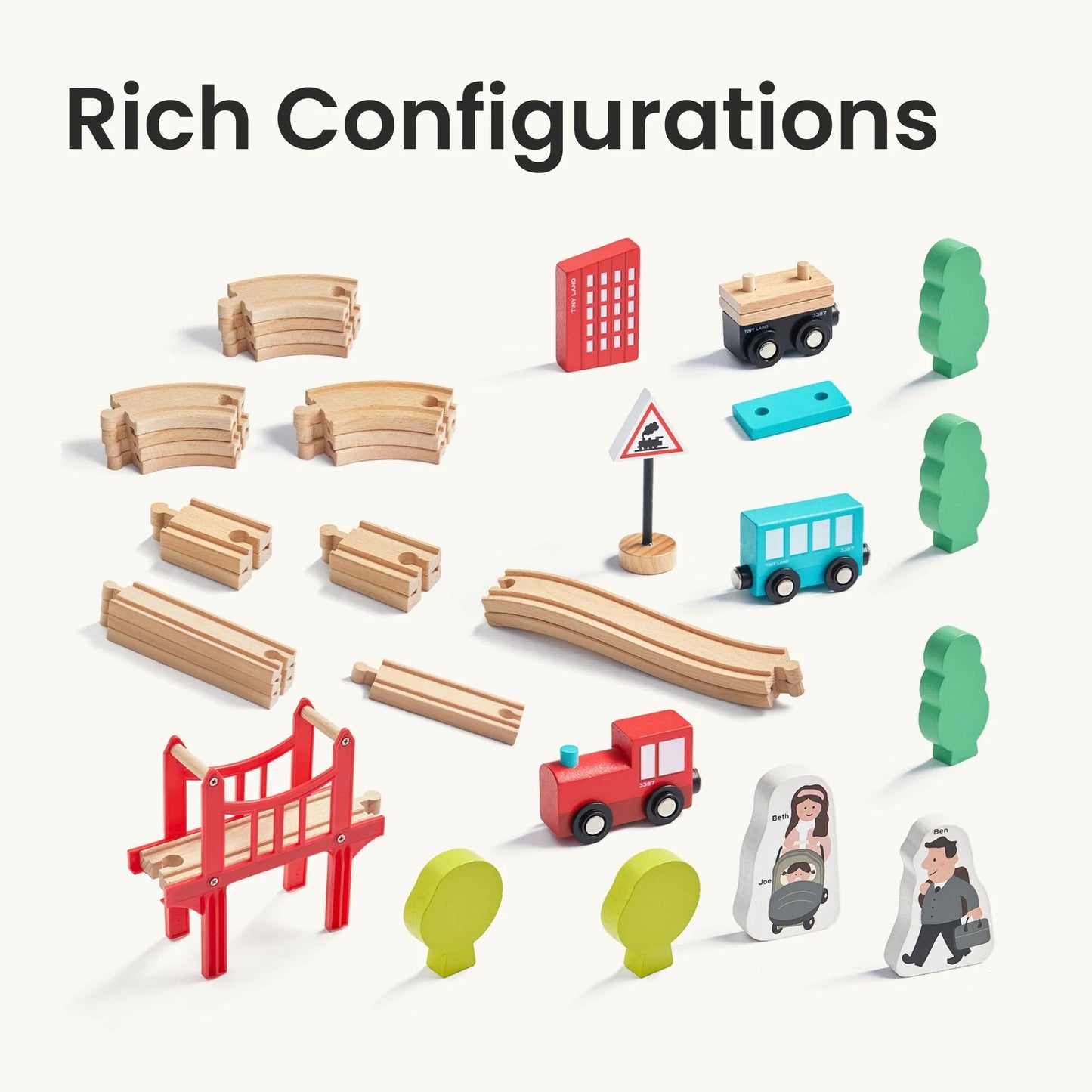 Tiny Land® Wooden Train Set for Children 39 Pcs - Kidtoycart