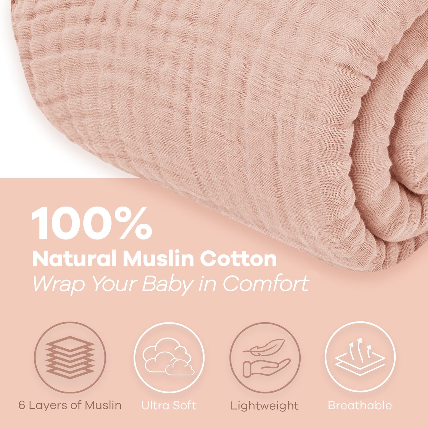 Adult Muslin Blanket by Comfy Cubs in Blush