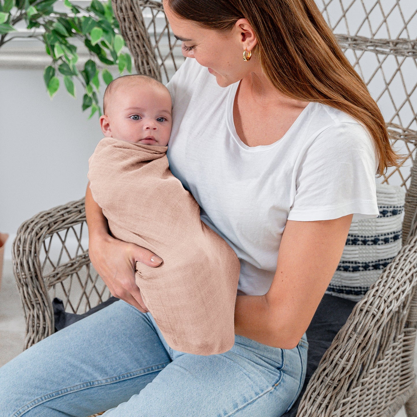 Muslin Swaddle Blankets, 4 Pack by Comfy Cubs - Cream, Blush, Bold Blush, Mauve