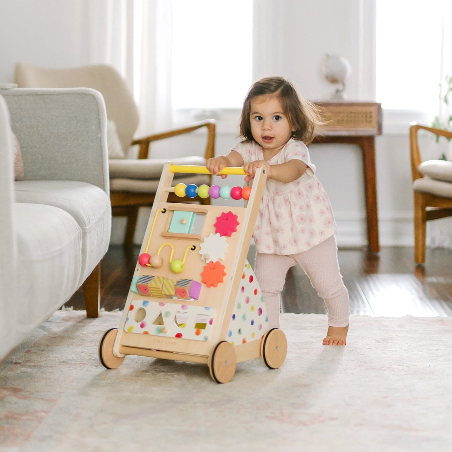 Tiny Land® Premium Natural Wooden Activity Walker - Kidtoycart
