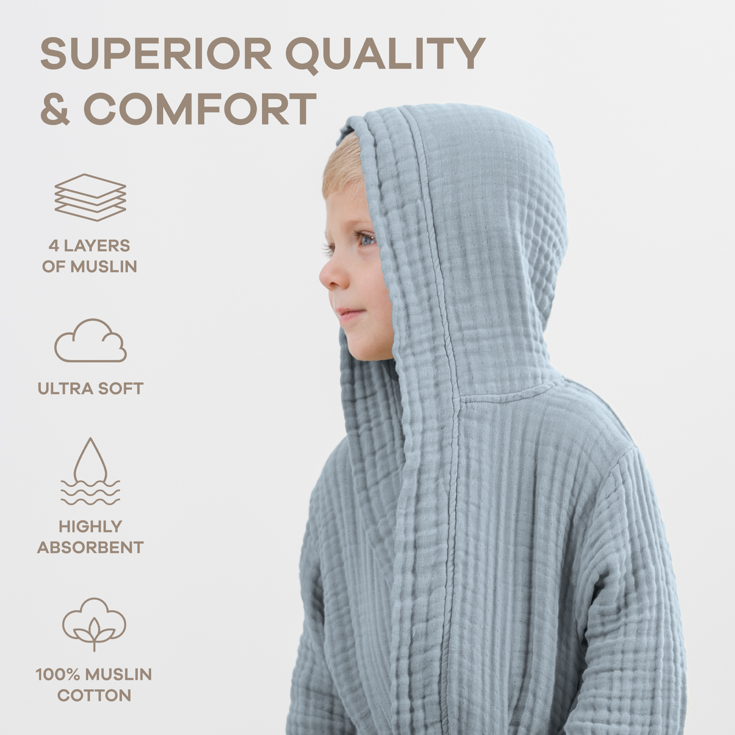 Muslin Bath Robe for Kids, Pacific Blue by Comfy Cubs