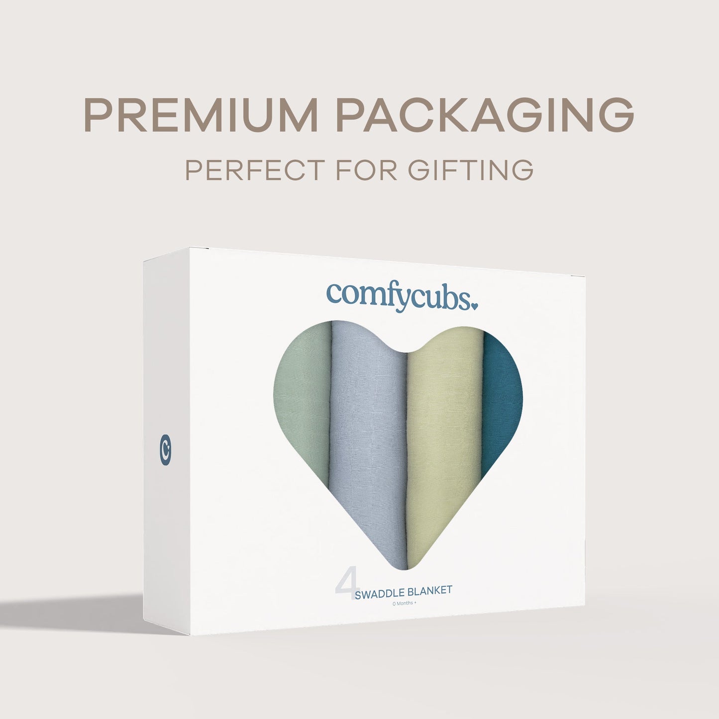 Muslin Swaddle Blankets, 4 Pack by Comfy Cubs - Sage, Pacific Blue, Fern, Neptune