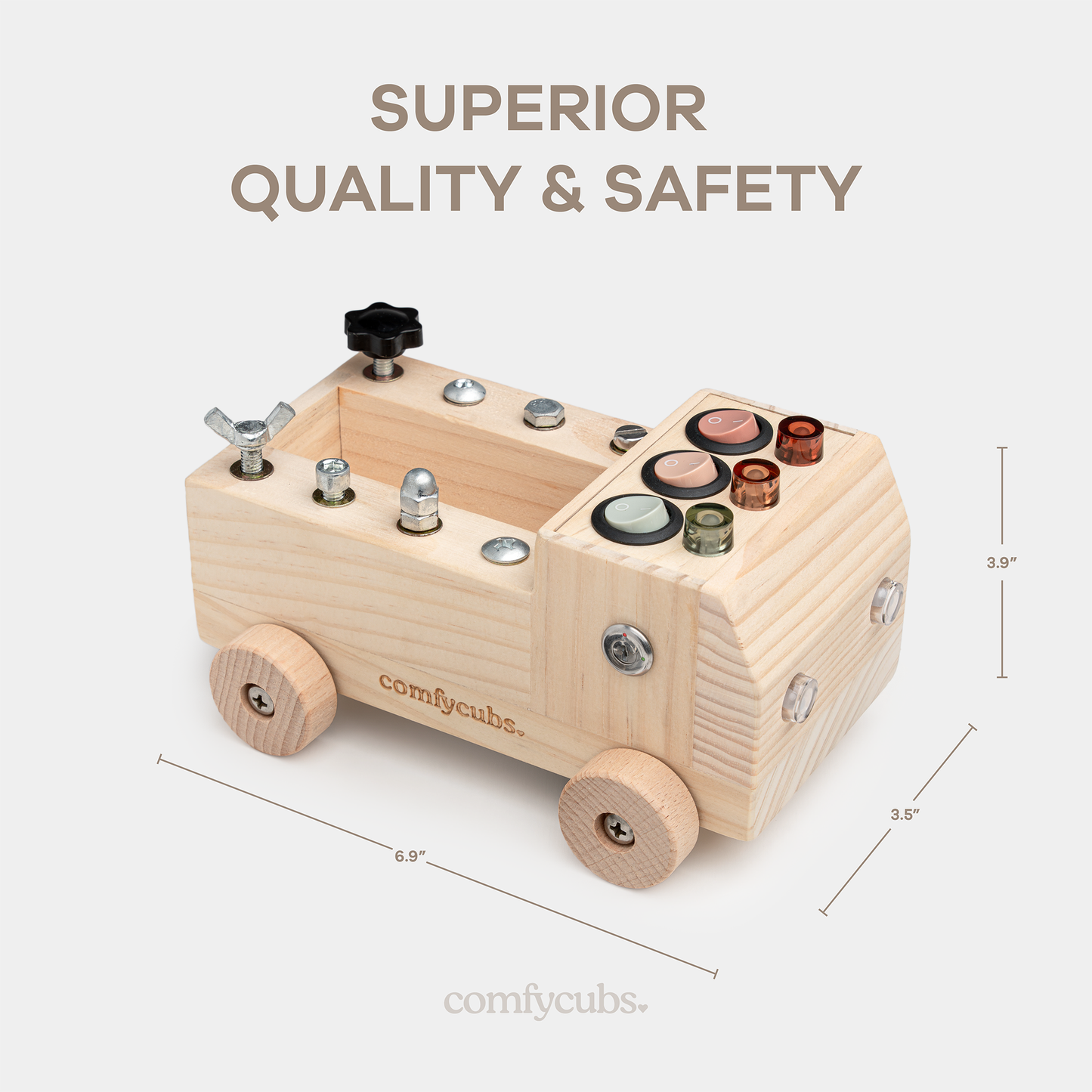 Busy Board Toy Truck Set for 3+ - Natural Wood