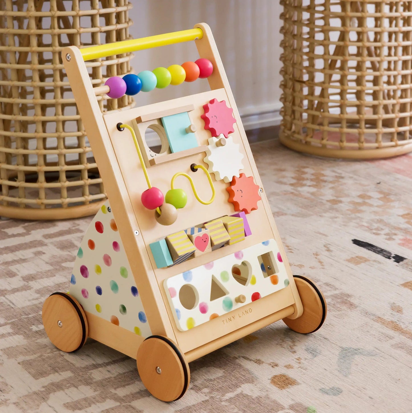 Tiny Land® Premium Natural Wooden Activity Walker - Kidtoycart
