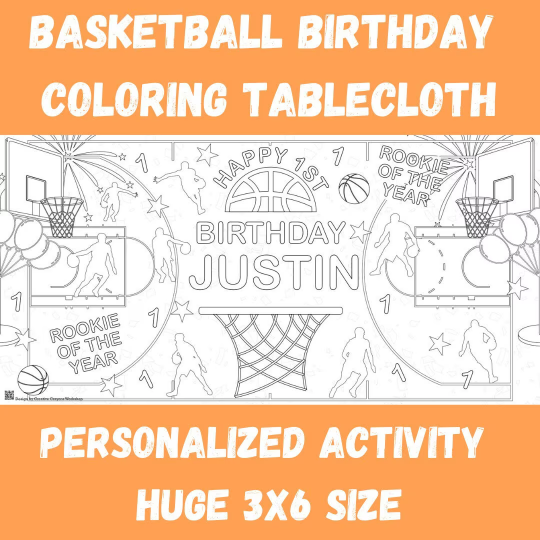 Basketball Birthday Coloring Tablecloth