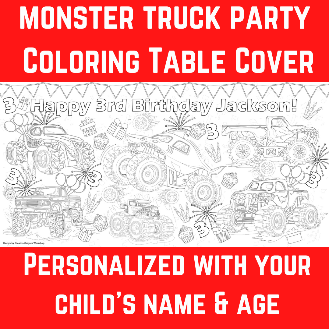 Monster Truck Birthday Coloring Tablecloth