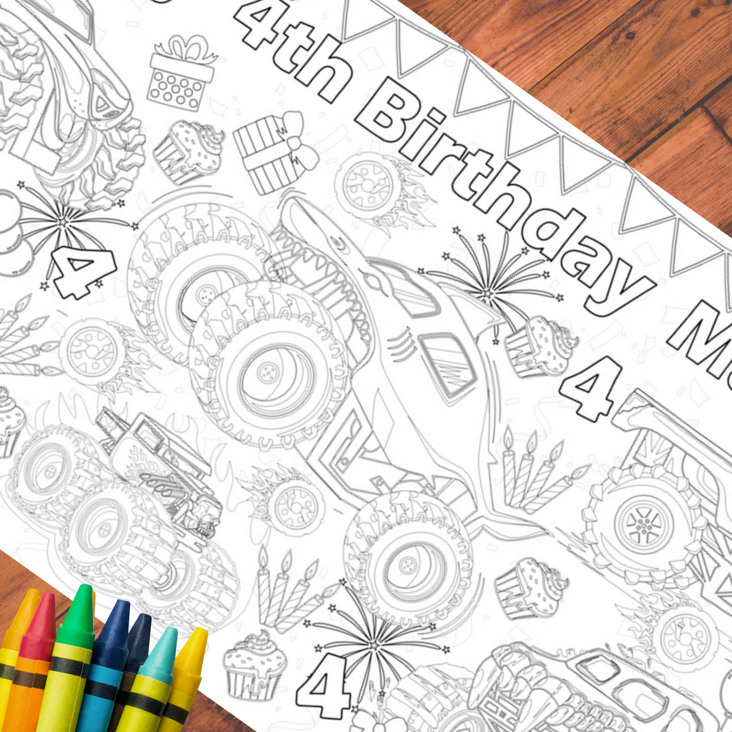 Monster Truck Birthday Coloring Tablecloth