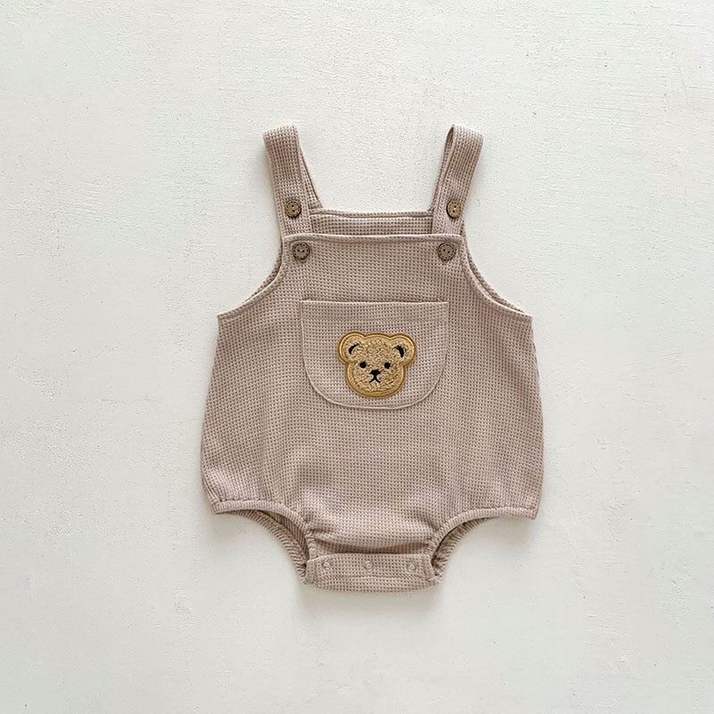 Teddy Bear Waffle Jumpsuit and T-Shirt Set