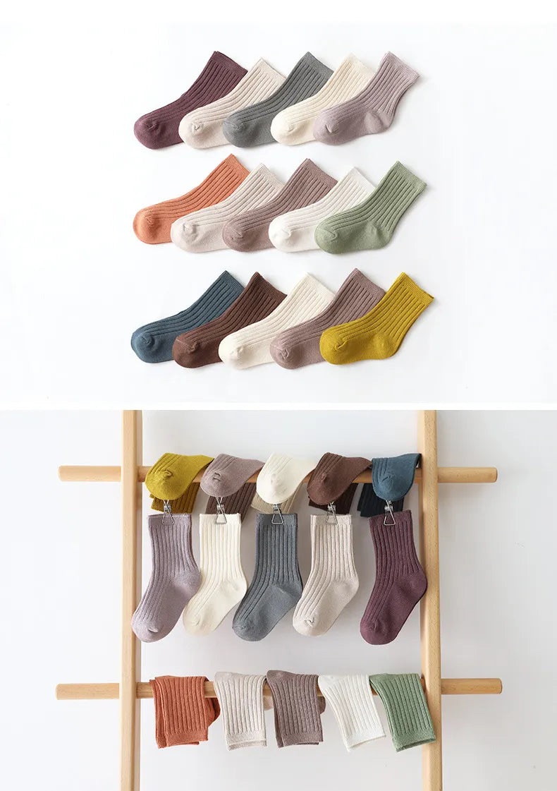 5 Pairs Ribbed Solid Cotton Toddler Knitted Socks