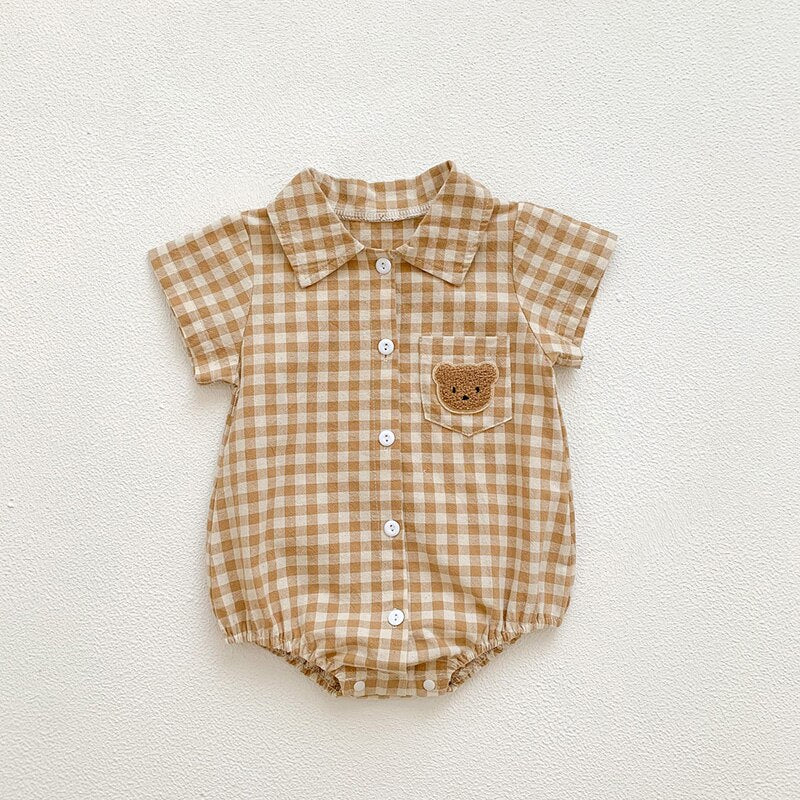 Boys Plaid Bear Patch Bodysuit