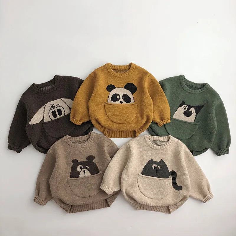 Cartoon Print Long Sleeve Knitted Sweater
