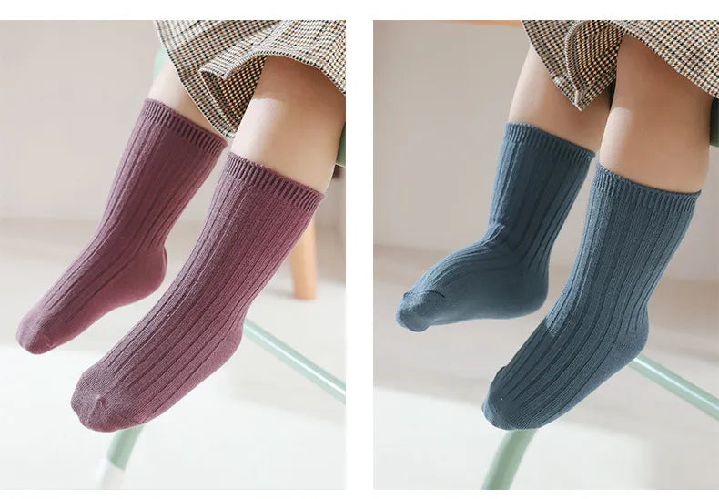 5 Pairs Ribbed Solid Cotton Toddler Knitted Socks