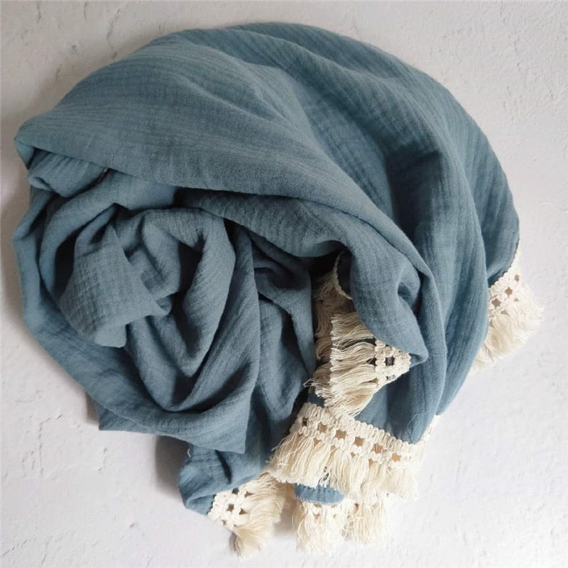 Solid Muslin Tassel Swaddle Blanket