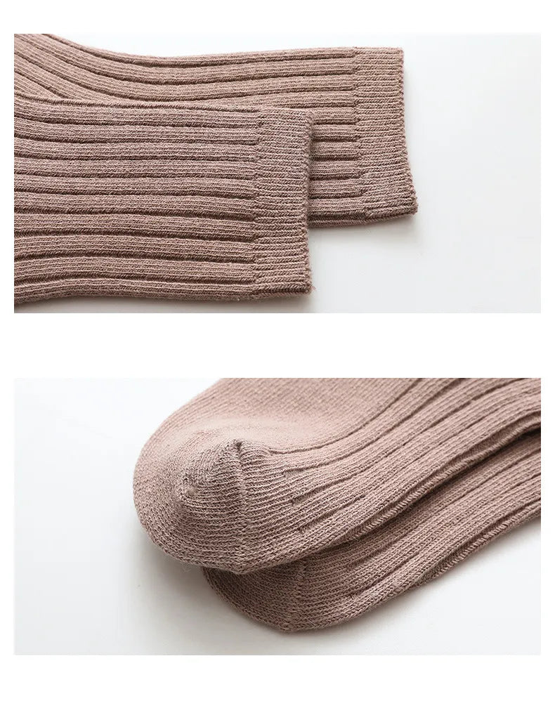 5 Pairs Ribbed Solid Cotton Toddler Knitted Socks