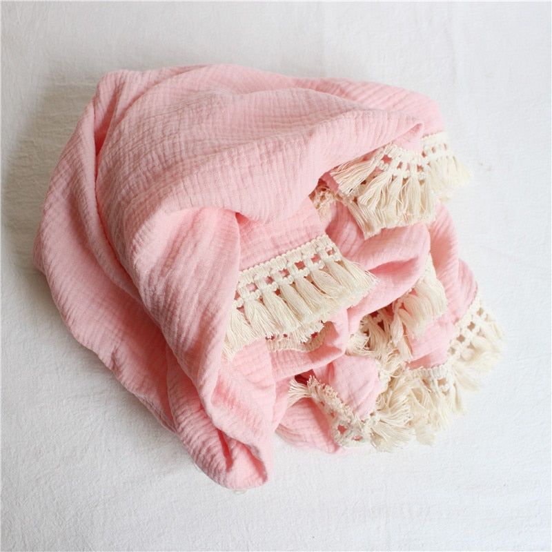 Solid Muslin Tassel Swaddle Blanket
