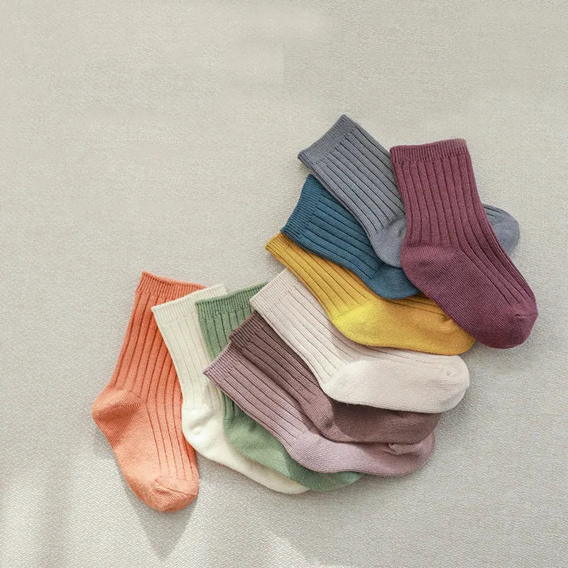 5 Pairs Ribbed Solid Cotton Toddler Knitted Socks