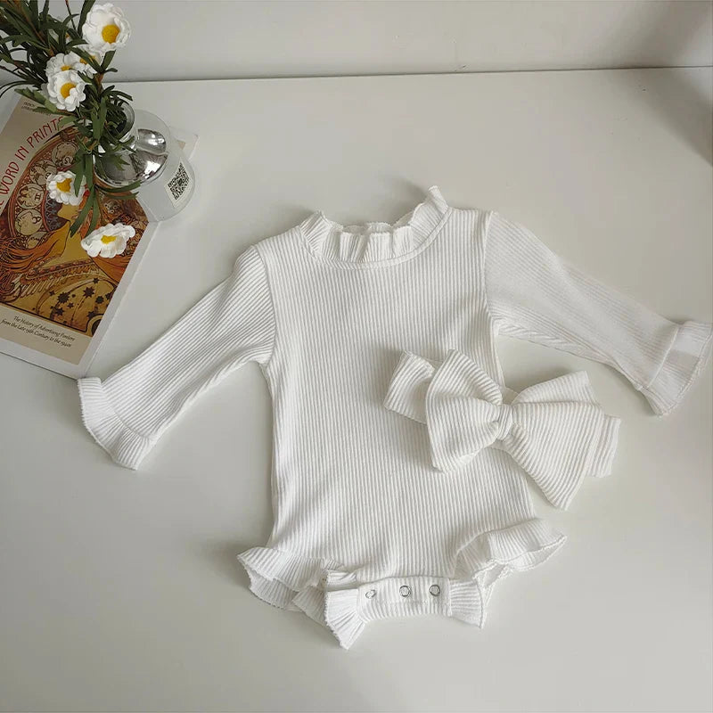 Ruffle Neck Long Sleeve Bodysuit Set
