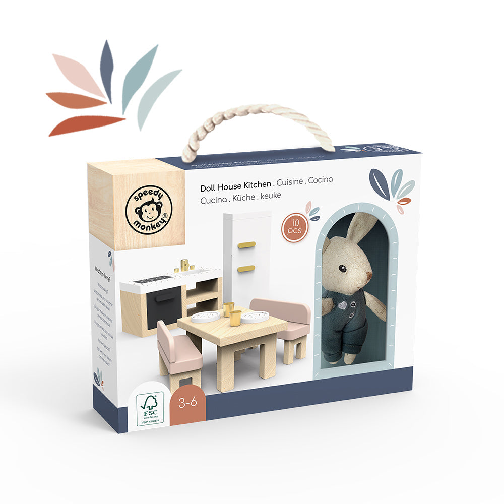 Doll House Kitchen set w/4 chairs incl. 1 character