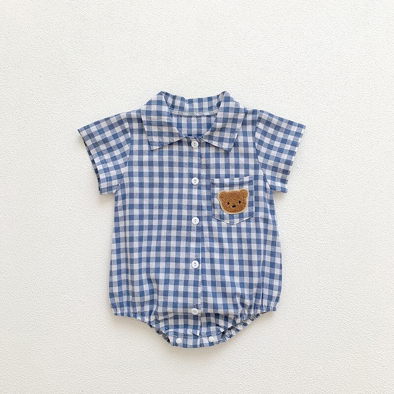 Boys Plaid Bear Patch Bodysuit
