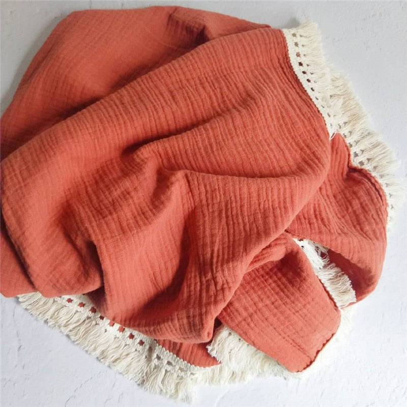 Solid Muslin Tassel Swaddle Blanket