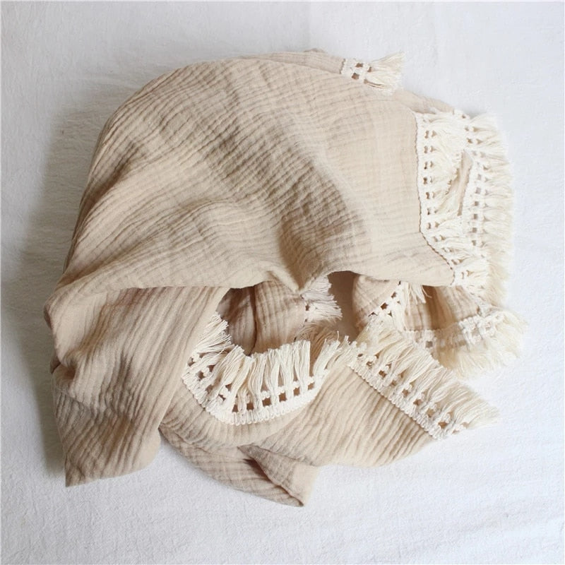 Solid Muslin Tassel Swaddle Blanket