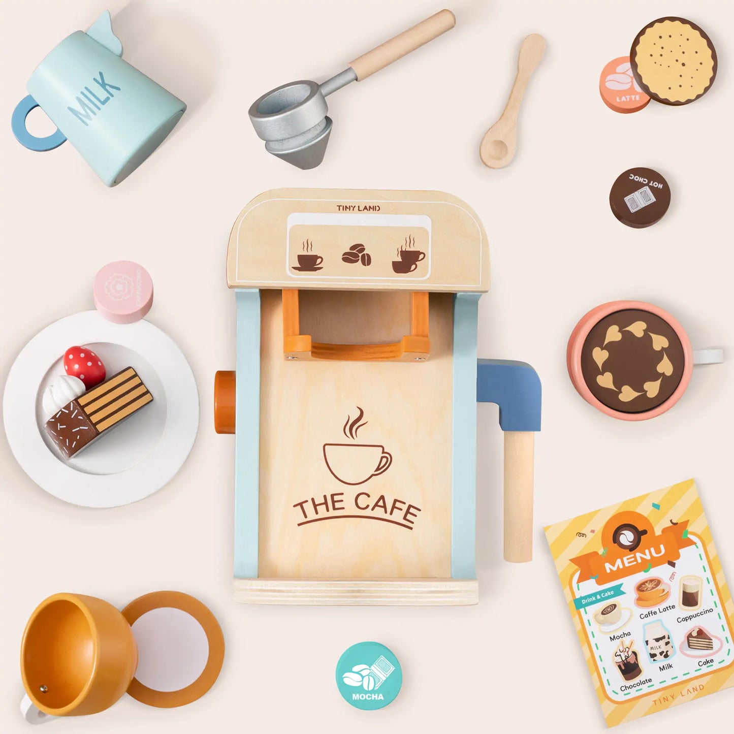 Tiny Land® Wooden Kids Play Coffee Maker Set - Kidtoycart