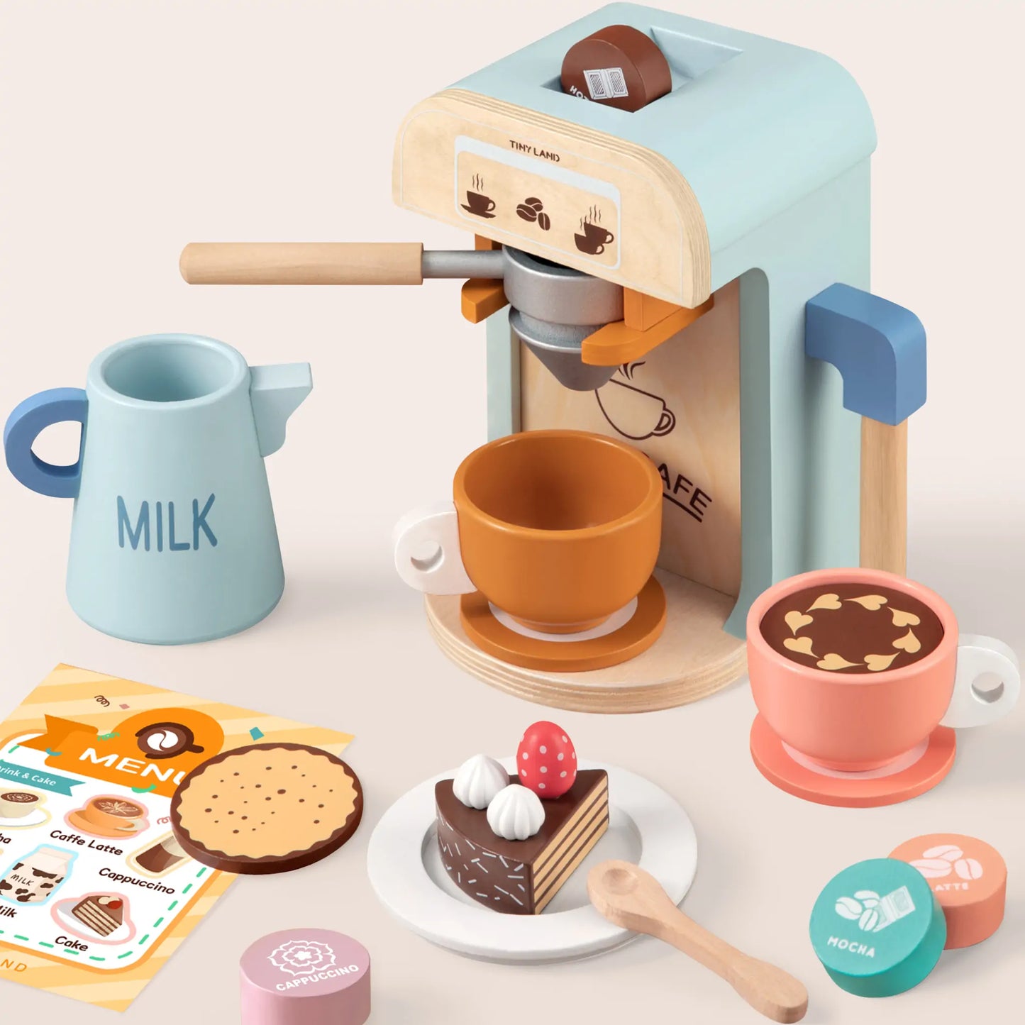 Tiny Land® Wooden Kids Play Coffee Maker Set - Kidtoycart
