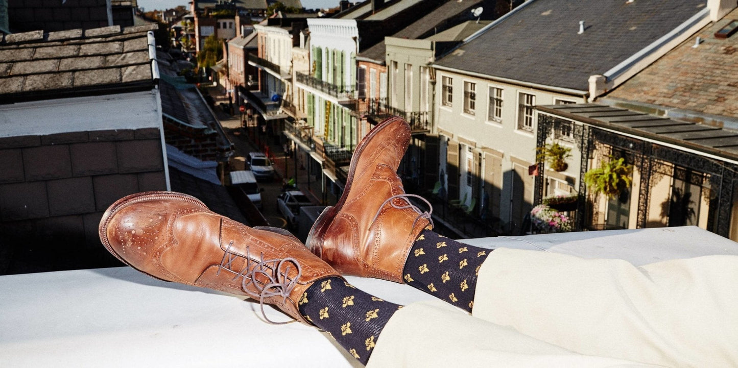 Black & Gold Fleur de Lis Socks by Bonfolk