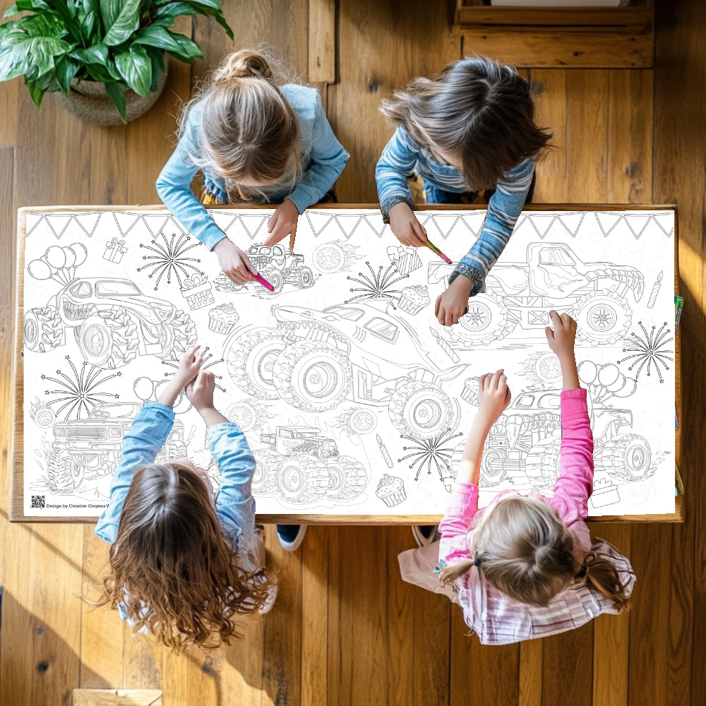 Monster Truck Birthday Coloring Tablecloth
