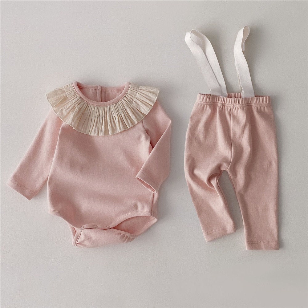 Frill Bodysuit Suspender Leggings Set
