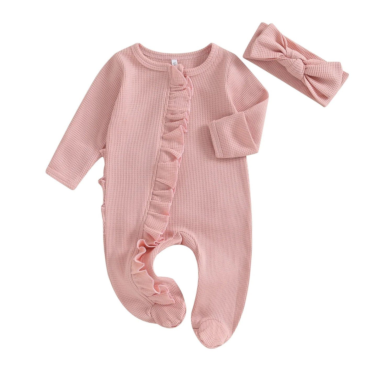 Ruffle Footed Jumpsuit with Headband