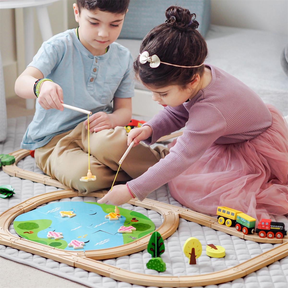 Tiny Land® Wooden Train Set 110 Pcs - Kidtoycart