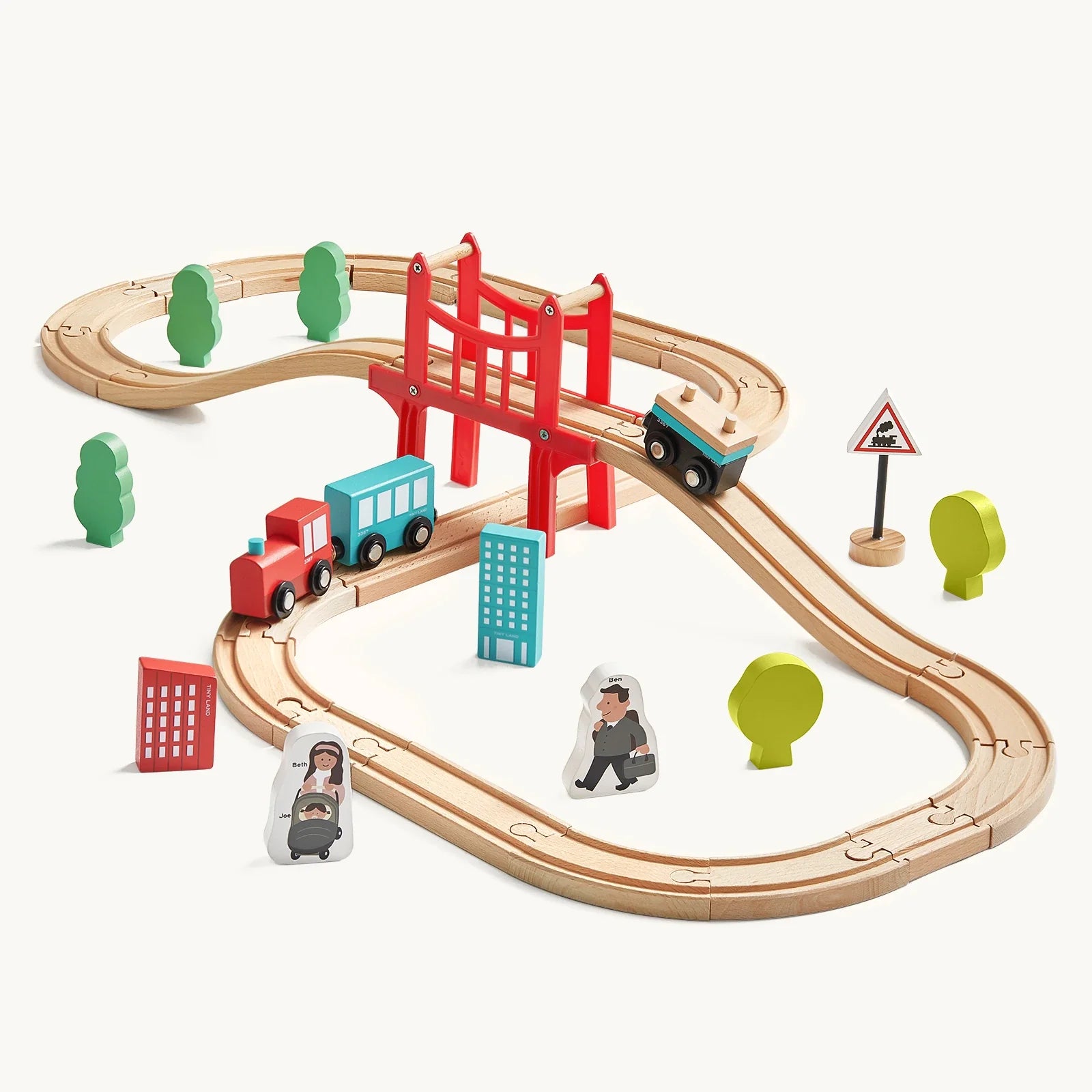 Tiny Land® Wooden Train Set for Children 39 Pcs - Kidtoycart