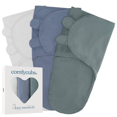 Easy Swaddle Blankets by Comfy Cubs  - Stone, Nomadic Blue, Azul, Pack of 3