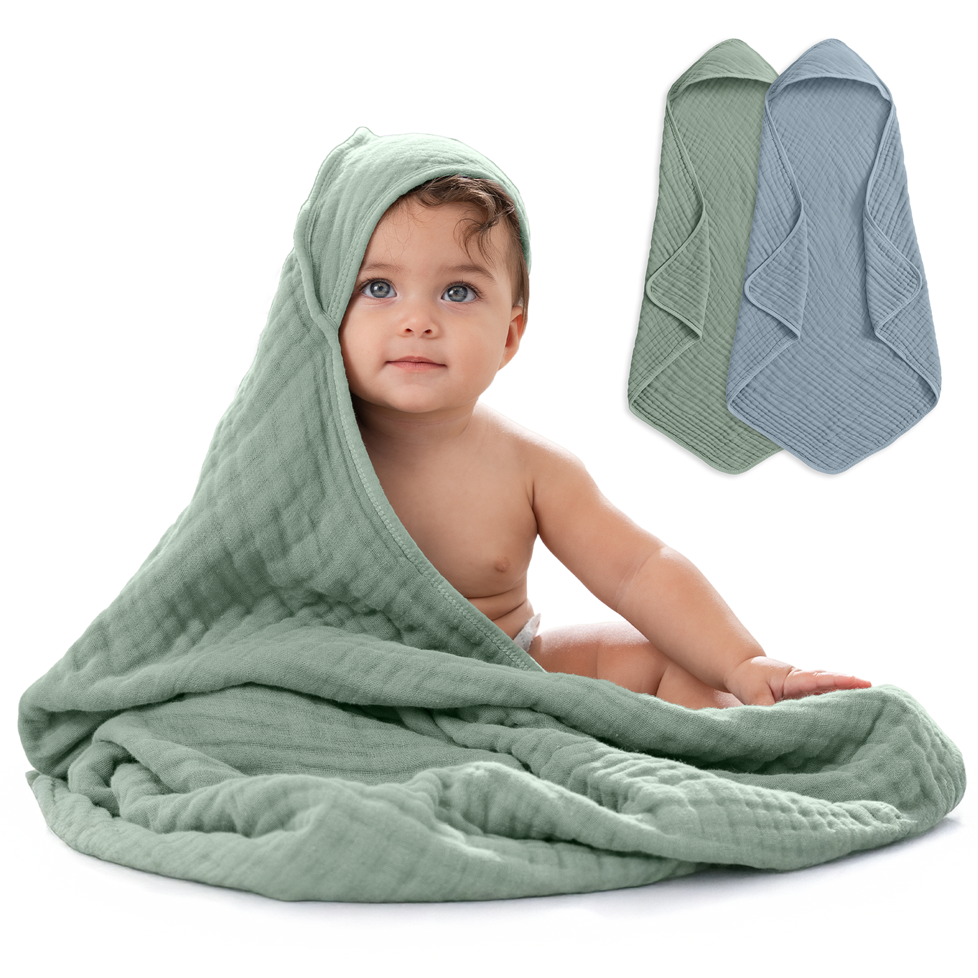 Baby Hooded Towels by Comfy Cubs - Pacific Blue & Fern