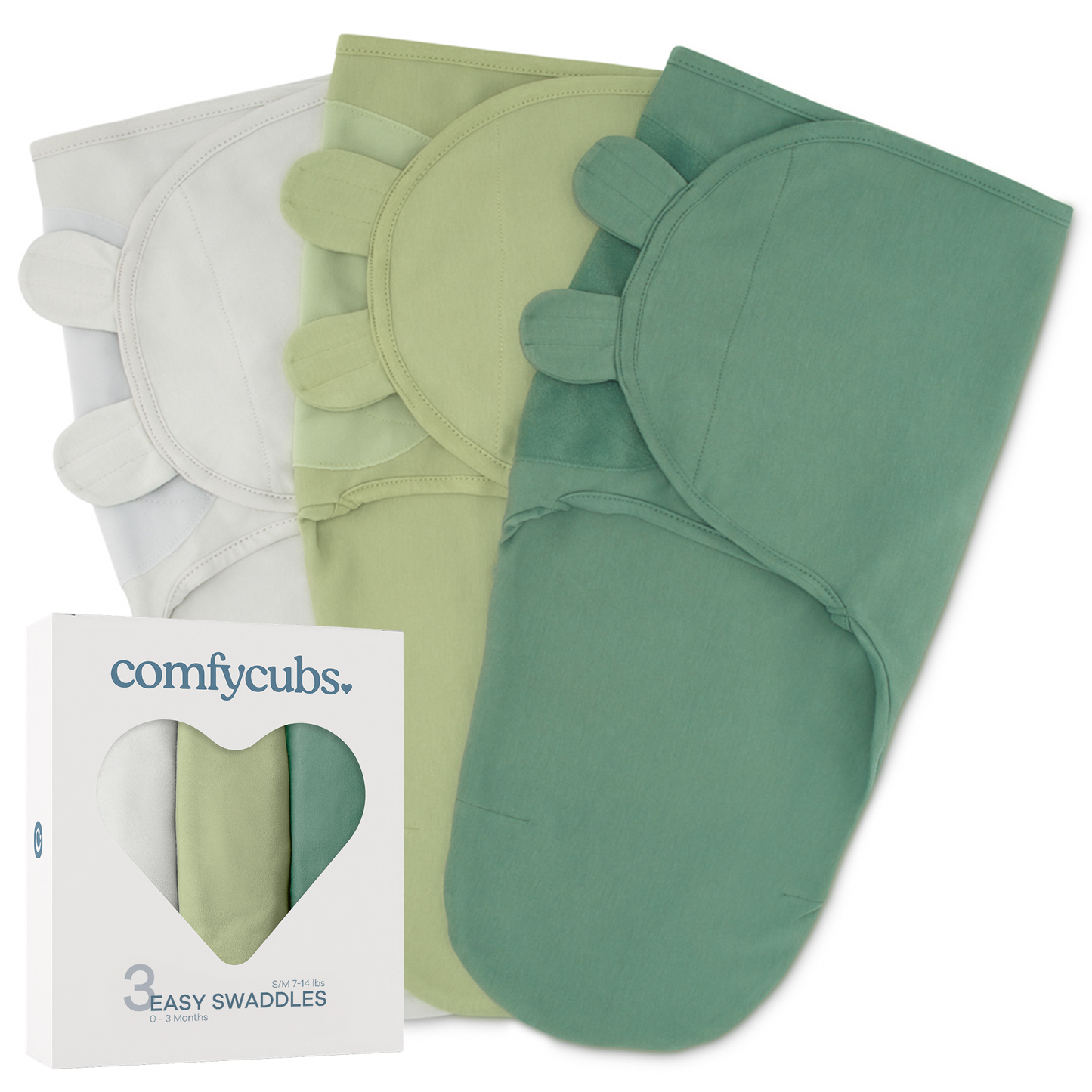 Easy Swaddle Blankets by Comfy Cubs - Stone, Sage, Azul, Pack of 3