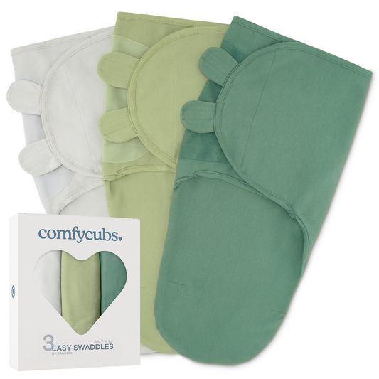 Easy Swaddle Blankets by Comfy Cubs - Stone, Sage, Azul, Pack of 3