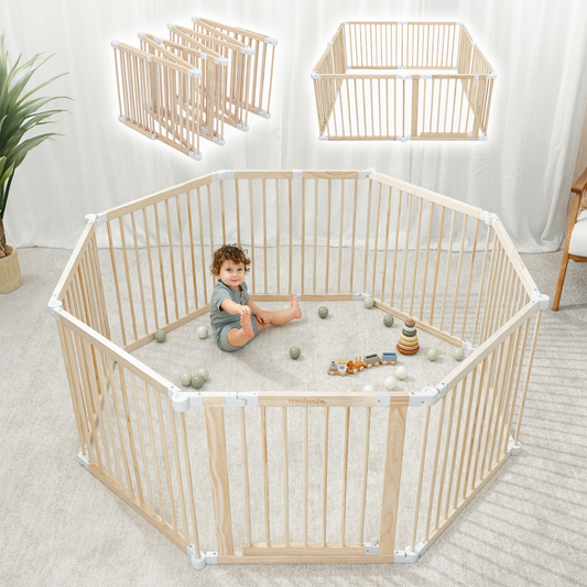 Playpen for Toddler and Babies by Comfy Cubs in Natural Wood