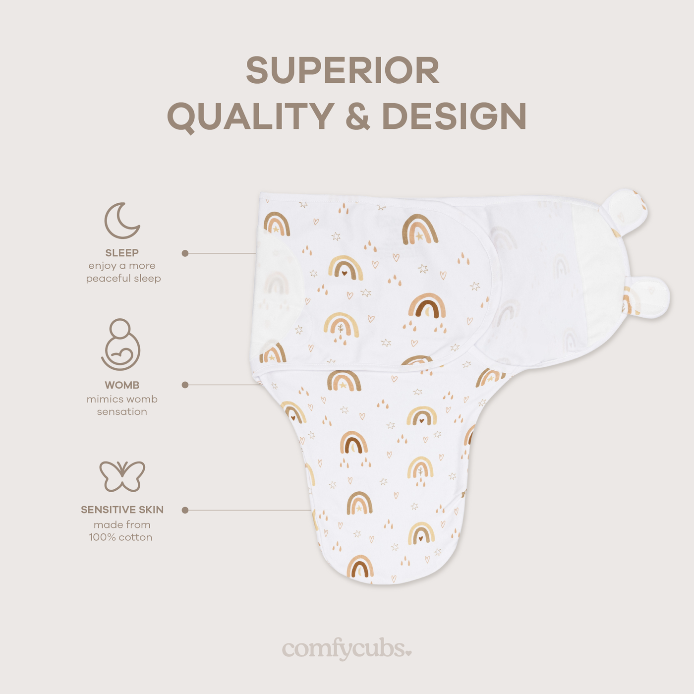 Easy Swaddle Blankets by Comfy Cubs - Rainbow Bohemian, Pack of 3