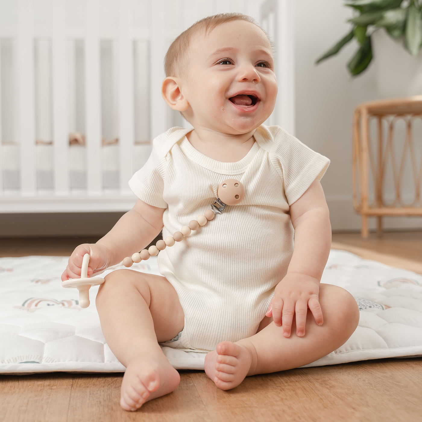 Pacifier Clips, 2 Pack by Comfy Cubs - Beige, Light Beige, & White