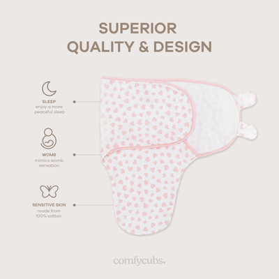 Easy Swaddle Blankets by Comfy Cubs - Pink Heart, Pack of 1