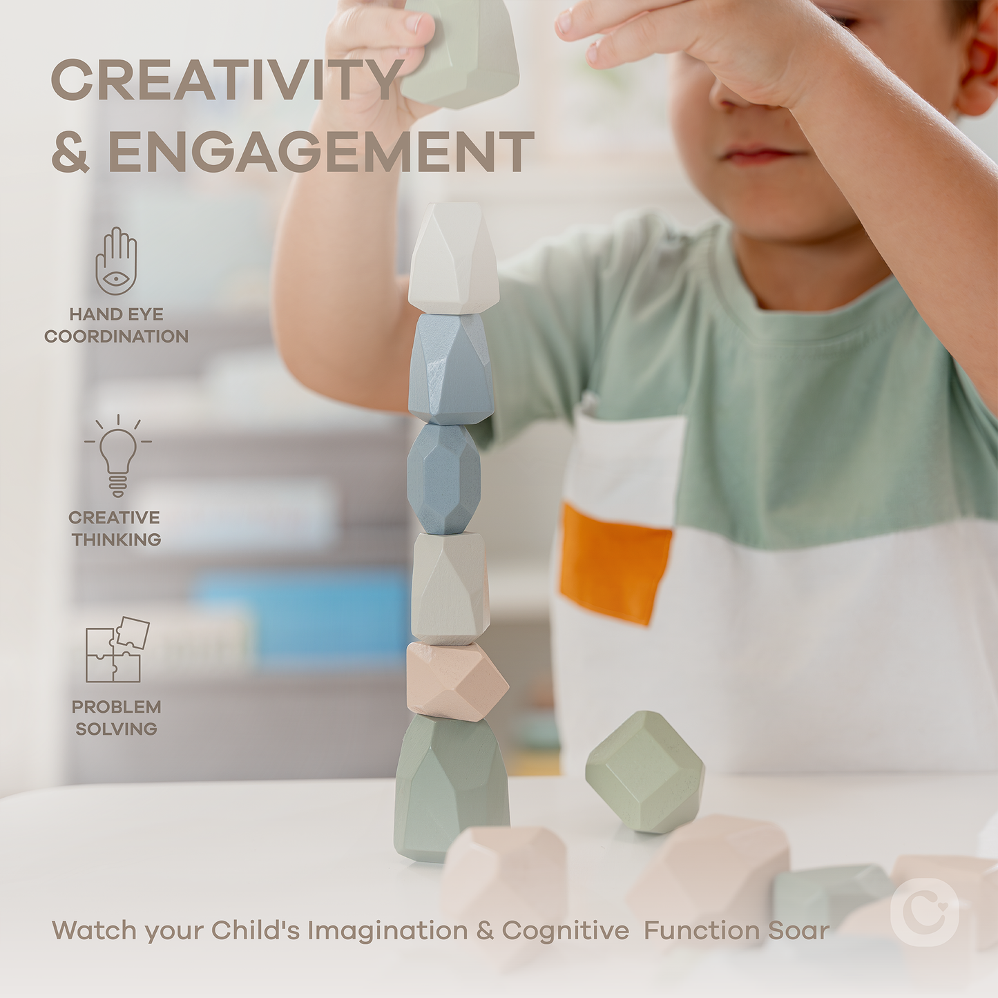 Stacking Blocks for Toddlers by Comfy Cubs, Neutral Pack