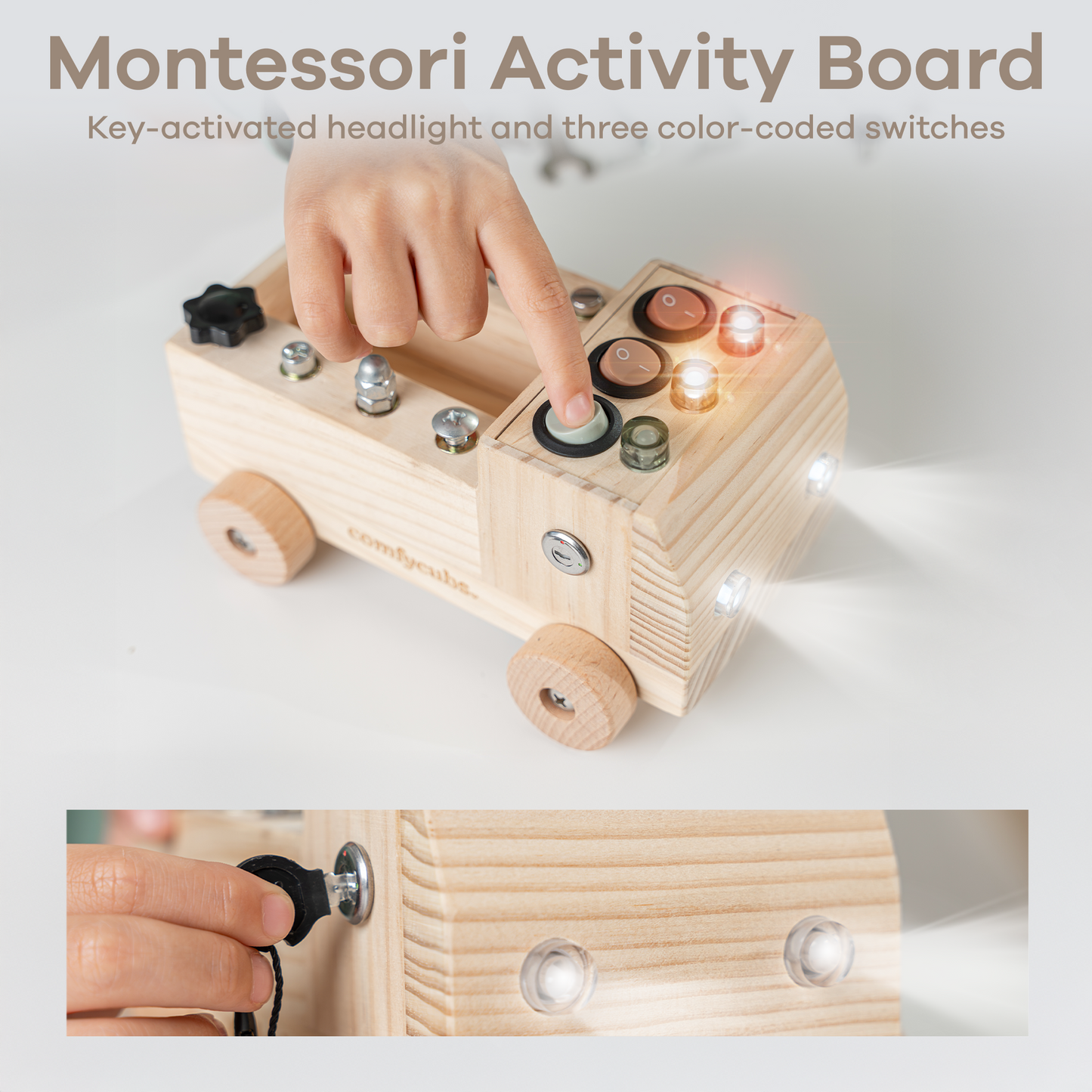 Busy Board Toy Truck Set for 3+ - Natural Wood